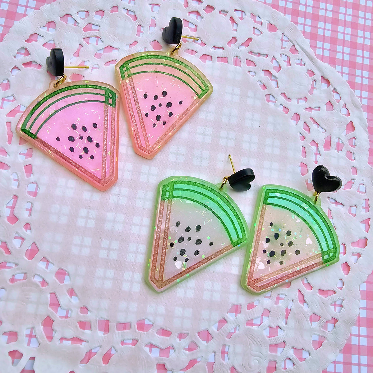 3d printed watermelon earrings / Fruit earrings / Watermelon dangles /  Lightweight summer colorful plastic earrings - Studs