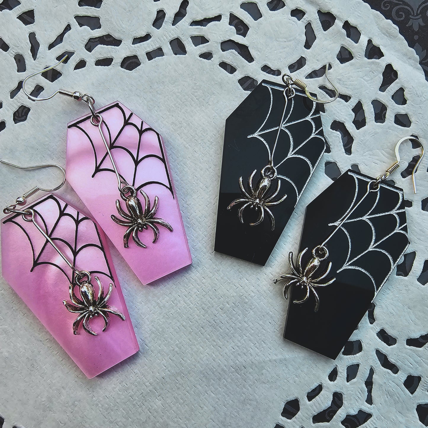 Spiderweb Coffin Earrings | Halloween Earrings | Spiderweb Earrings