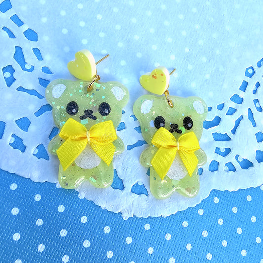 Pastel Yellow Teddy Bear Earrings | Pastel Kei Earrings | Dolly Kei | Fairy Kei