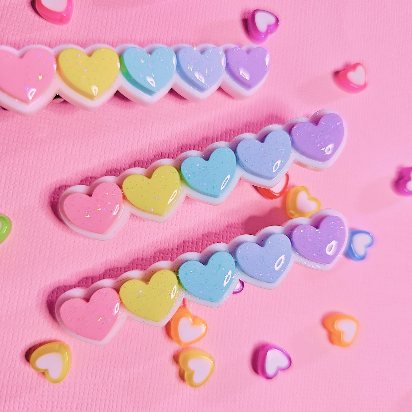 Heart Bar Clip | Heart Hair Clip | Rainbow Hair | Rainbow Clip | Valentines Clip | Valentines Hair | Decora Kei | Fairy Kei Clip