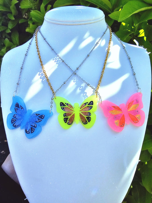 Neon Butterfly Necklace | Glow in the Dark Butterfly Necklace | Summer Necklace | Cottage Core Necklace| Spring Necklace
