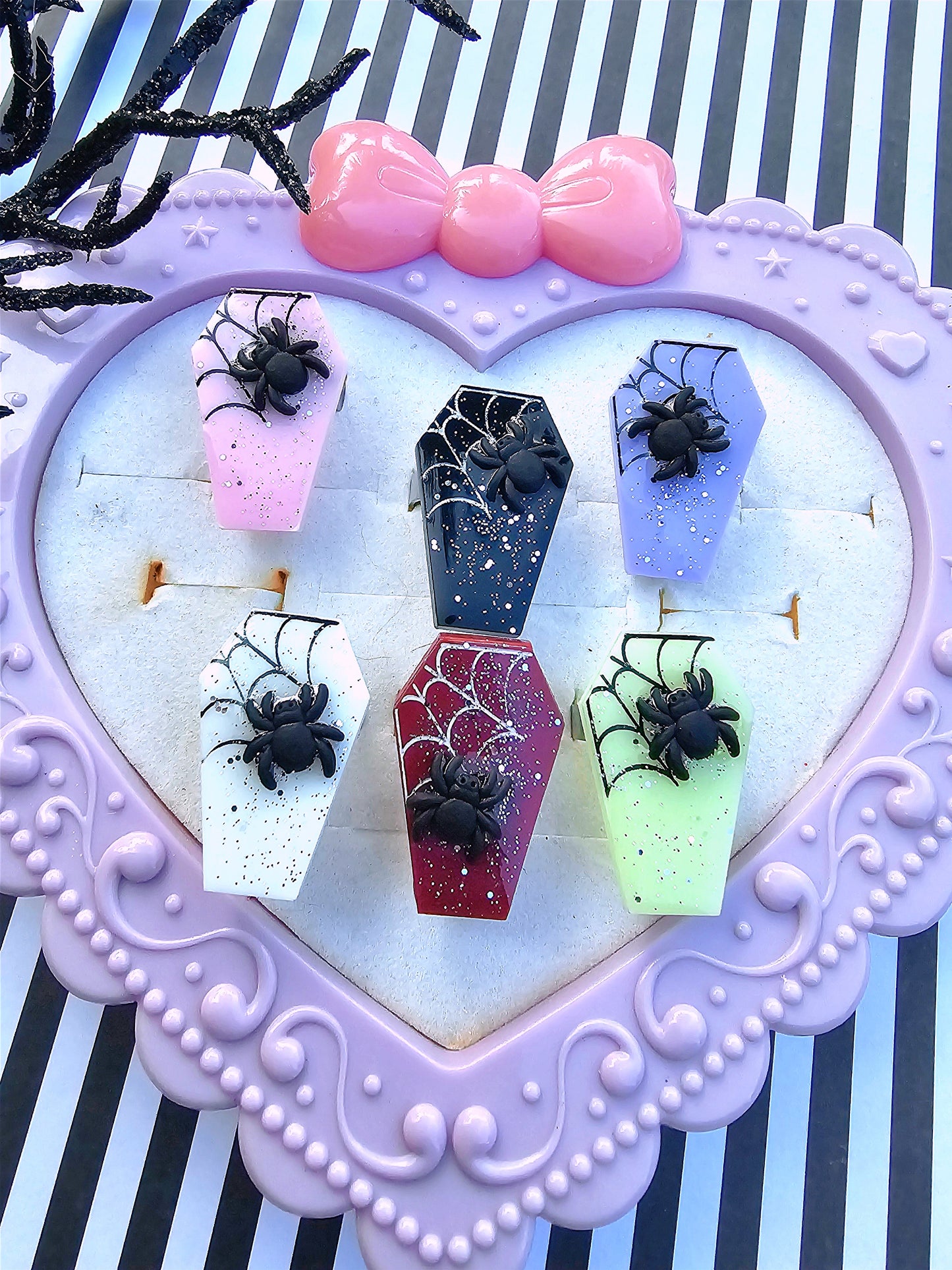 Glittery Coffin Ring | Halloween Ring | Spiderweb Ring | Spooky Ring