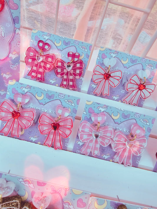 Valentines Bow Earrings | Pink Earrings | Lolita Earrings | Statement Earrings | Lovecore Earrings