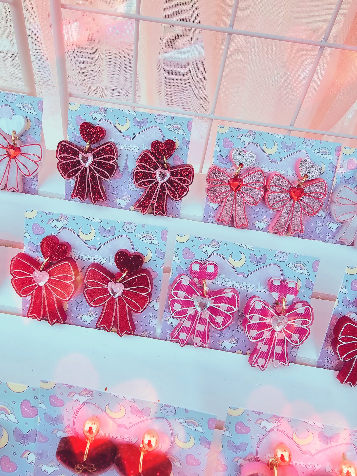 Valentines Bow Earrings | Pink Earrings | Lolita Earrings | Statement Earrings | Lovecore Earrings