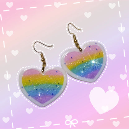 Rainbow Heart Earrings | Rainbow Earrings | Valentines Earrings | Fairy Kei Earrings