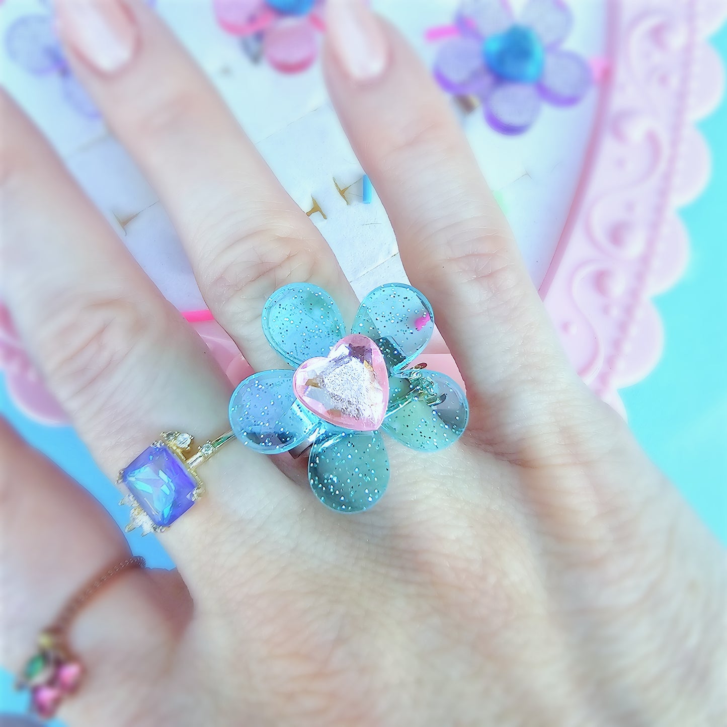 Pastel Daisy Ring | Sparkly Daisy | Pastel Flower Ring | Glitter Flower | Spring Ring | Summer Ring | Pastel Ring