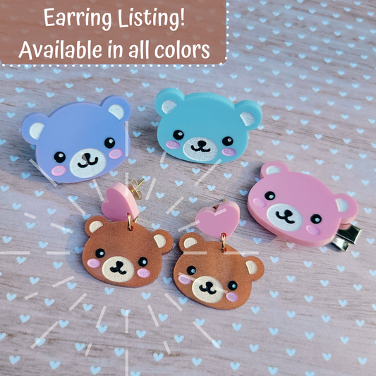 Kawaii Bear Earrings | Pastel Bear | Kawaii Earrings | Bear Studs | Teddy Bear