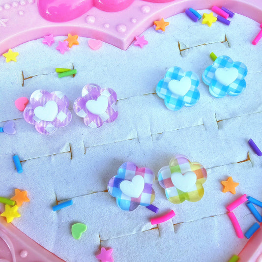 Gingham Daisy Stud | Pastel Daisy | Daisy Earrings | Summer Earrings | Picnic Earrings | Cottage Core