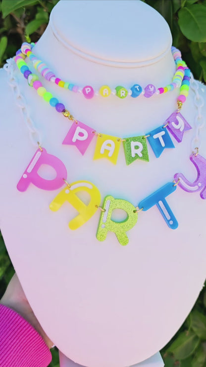 Rainbow "PARTY" Necklace | Rainbow Kandi Choker | Decora Kei | Spank Kei | Fairy Kei | Musical
