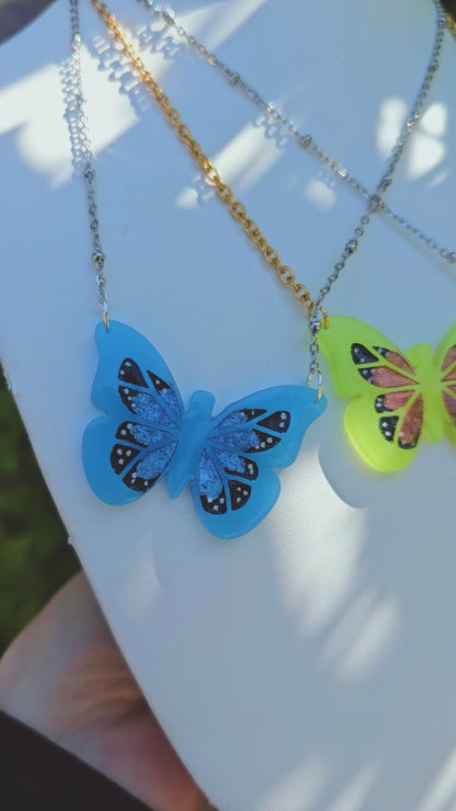 Neon Butterfly Necklace | Glow in the Dark Butterfly Necklace | Summer Necklace | Cottage Core Necklace| Spring Necklace