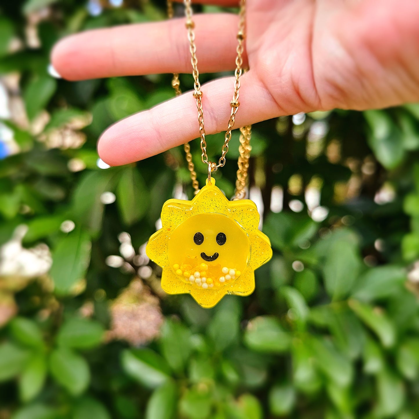 Yellow Sun Necklace | Sun Shaker Necklace | Sparkly Sun | Spring Necklace