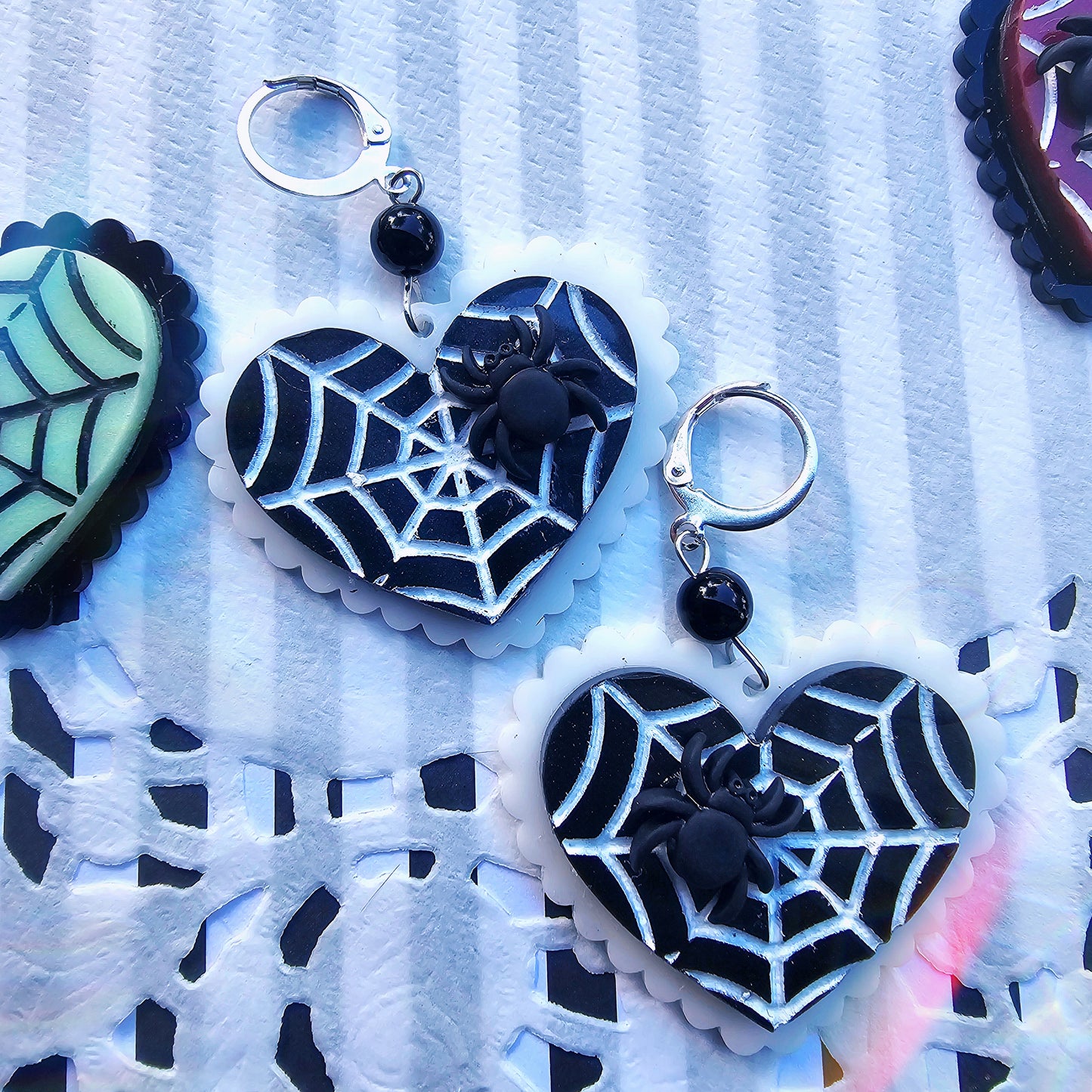 Elegant Spiderweb Earrings | Halloween Earrings | Heart Earrings | Spider Earrings | Pastel Halloween