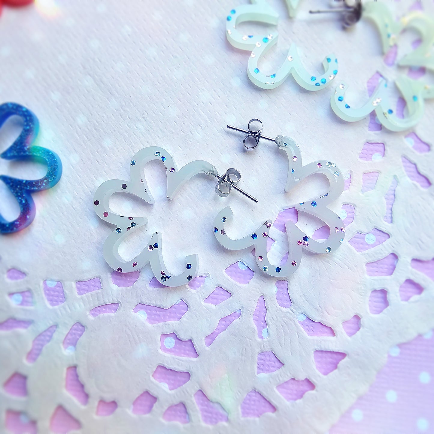 Mini Gingham Daisy Hoops | Pastel Earrings | Statement Hoop Earrings | 90s Earrings | Chunky Earrings | Gyaru Earrings