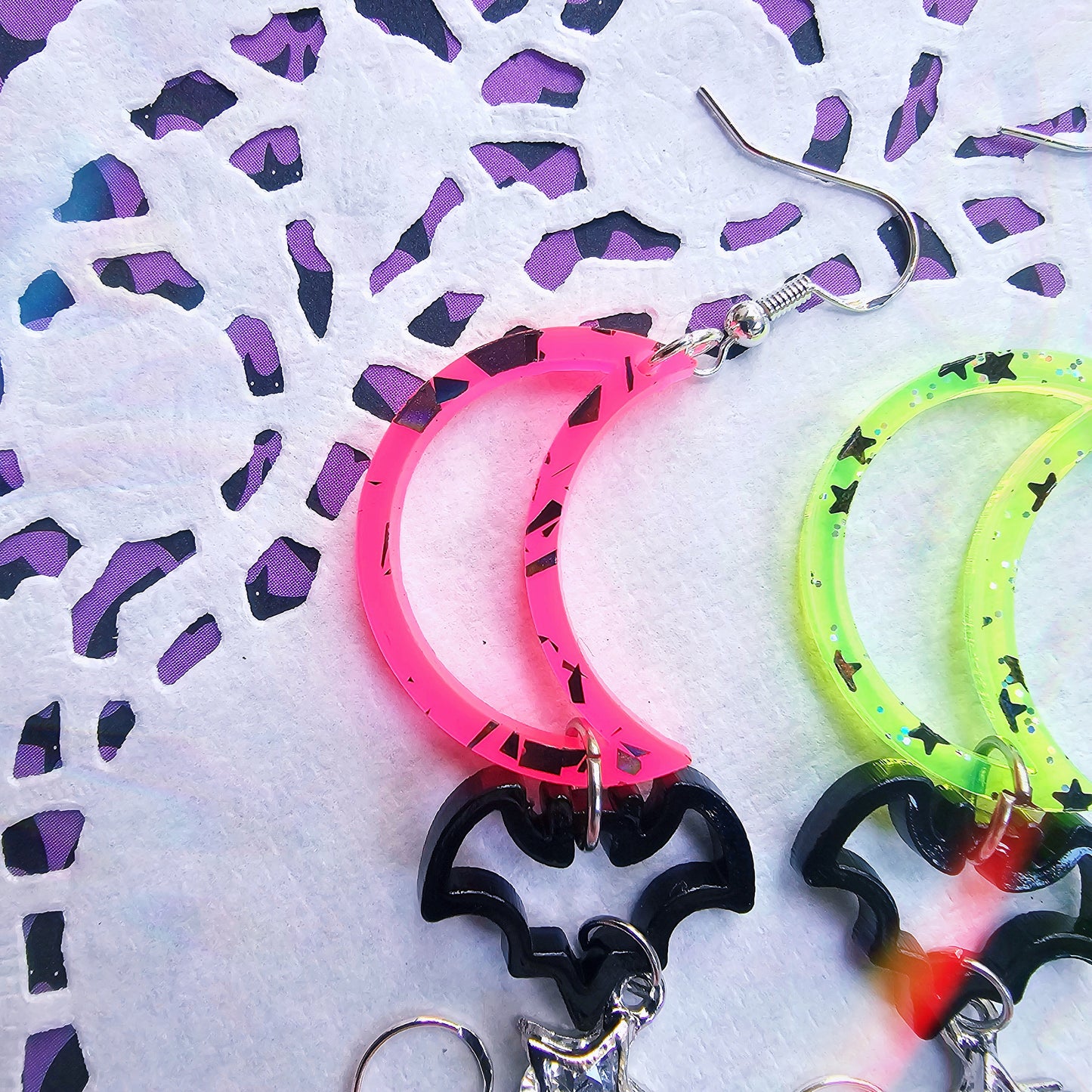 Neon Halloween Shape Earrings | Halloween Earrings | Moon Earrings | Bat Earrings | Gothic Halloween