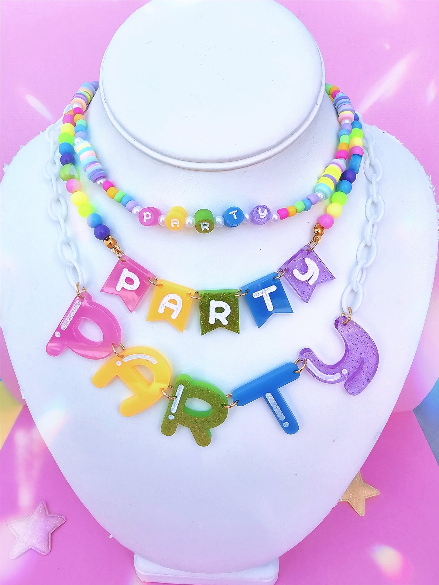 Rainbow "PARTY" Statement Necklace | Rainbow Party Necklace | Decora Kei | Spank Kei | Fairy Kei | Musical