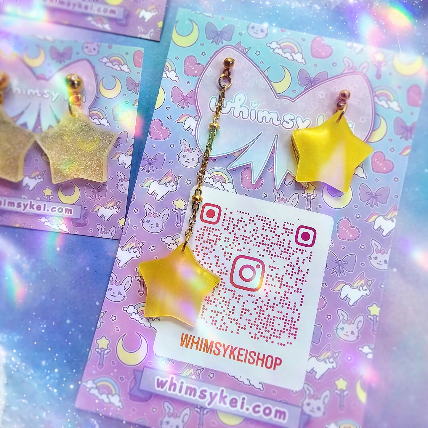 Sparkly Star Earrings | Yellow Star Studs | Mahou Kei Earrings | Fairy Kei