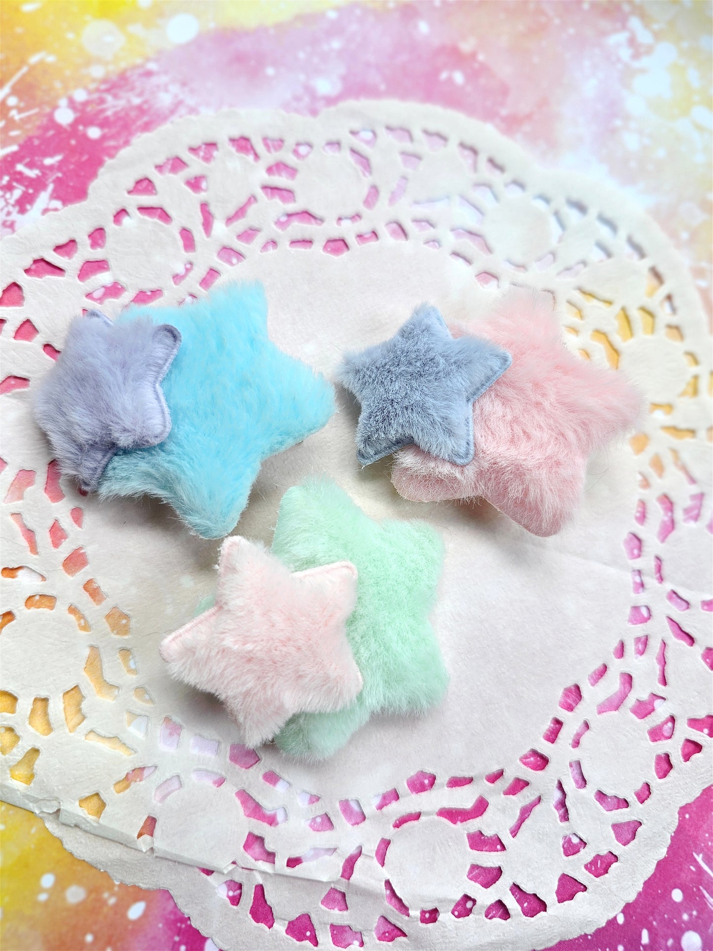 Fuzzy Star Clips | Pastel Star Barrette | Pink Star | Fairy Kei Hair | Decora Kei
