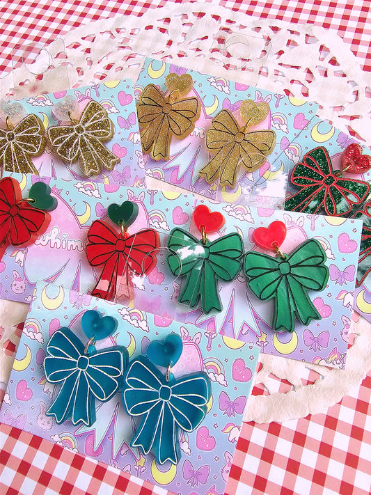 Christmas Bow Earrings | Red Earrings | Lolita Earrings | Festive Earrings