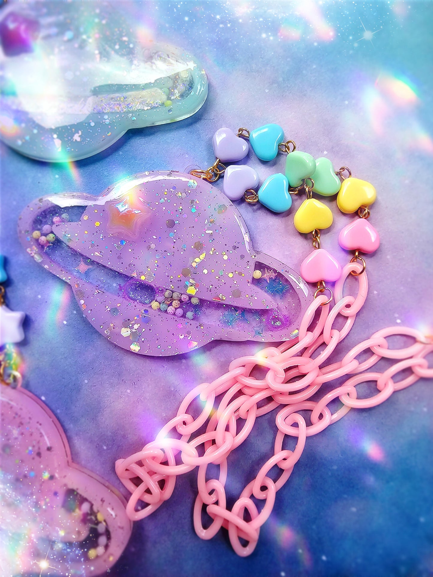 Pastel Planet Shaker Necklace | Uchuu Kei Necklace | Fairy Kei | Planet Necklace