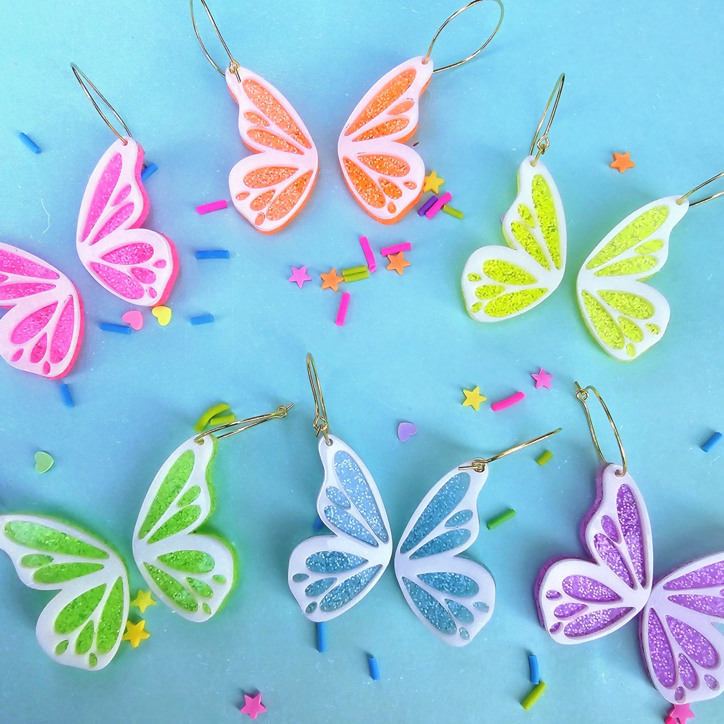 Bright Butterfly Wing Earrings | Neon Butterfly Earrings | Summer Earrings | Glitter Butterfly | Spring Earrings