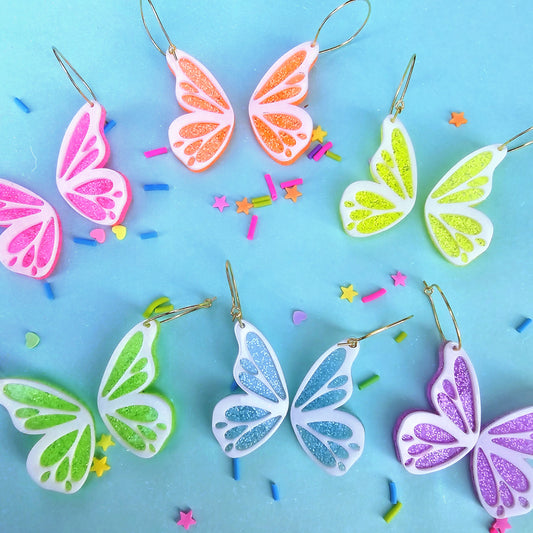 Bright Butterfly Wing Earrings | Neon Butterfly Earrings | Summer Earrings | Glitter Butterfly | Spring Earrings