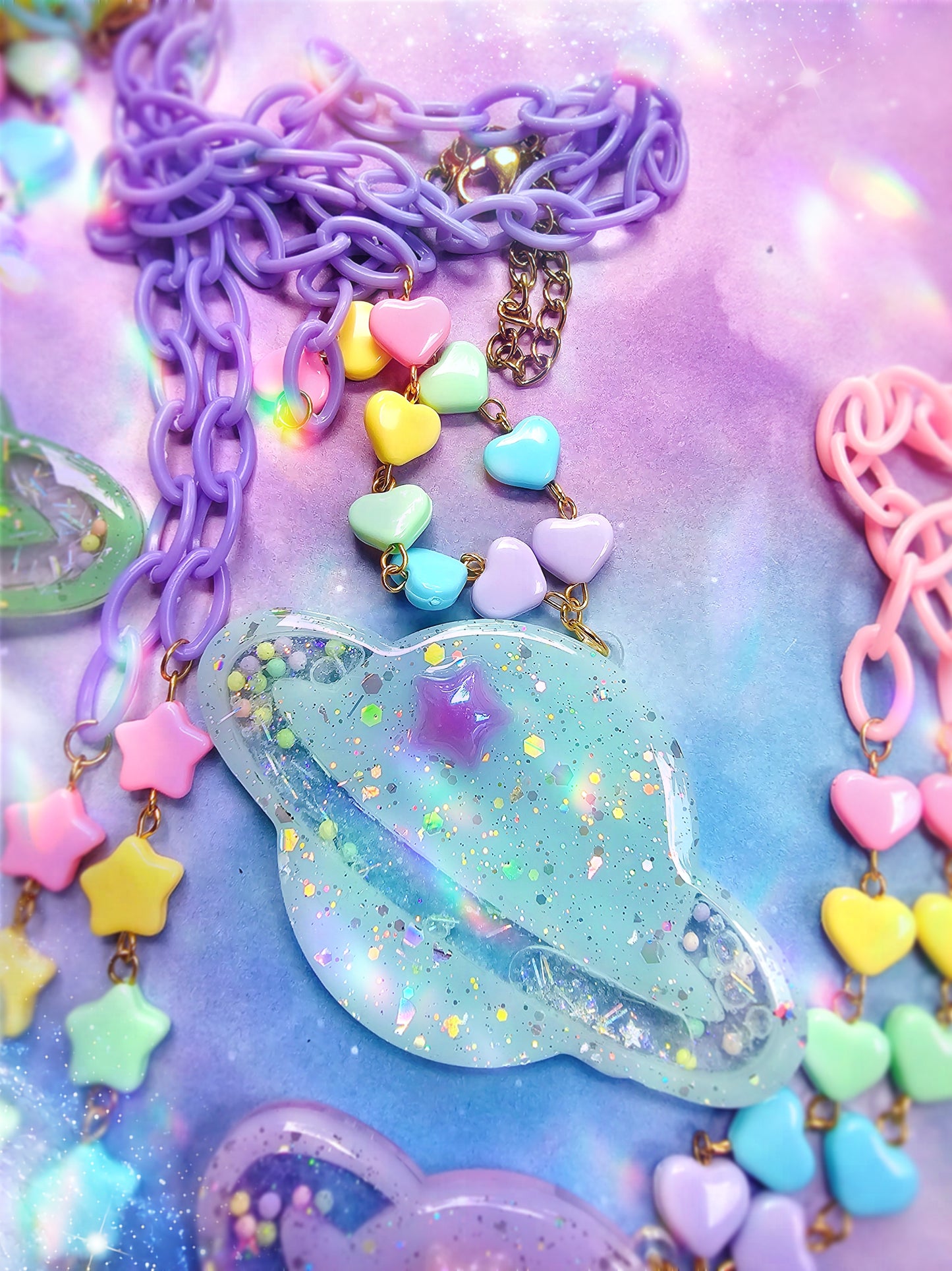 Pastel Planet Shaker Necklace | Uchuu Kei Necklace | Fairy Kei | Planet Necklace