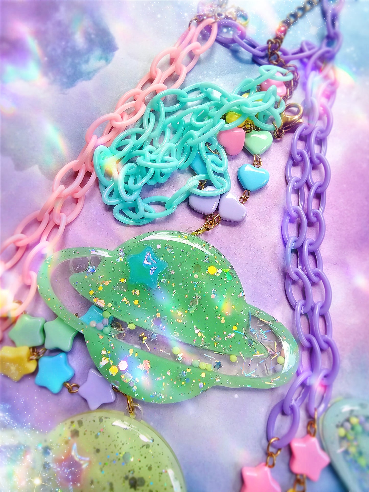 Pastel Planet Shaker Necklace | Uchuu Kei Necklace | Fairy Kei | Planet Necklace