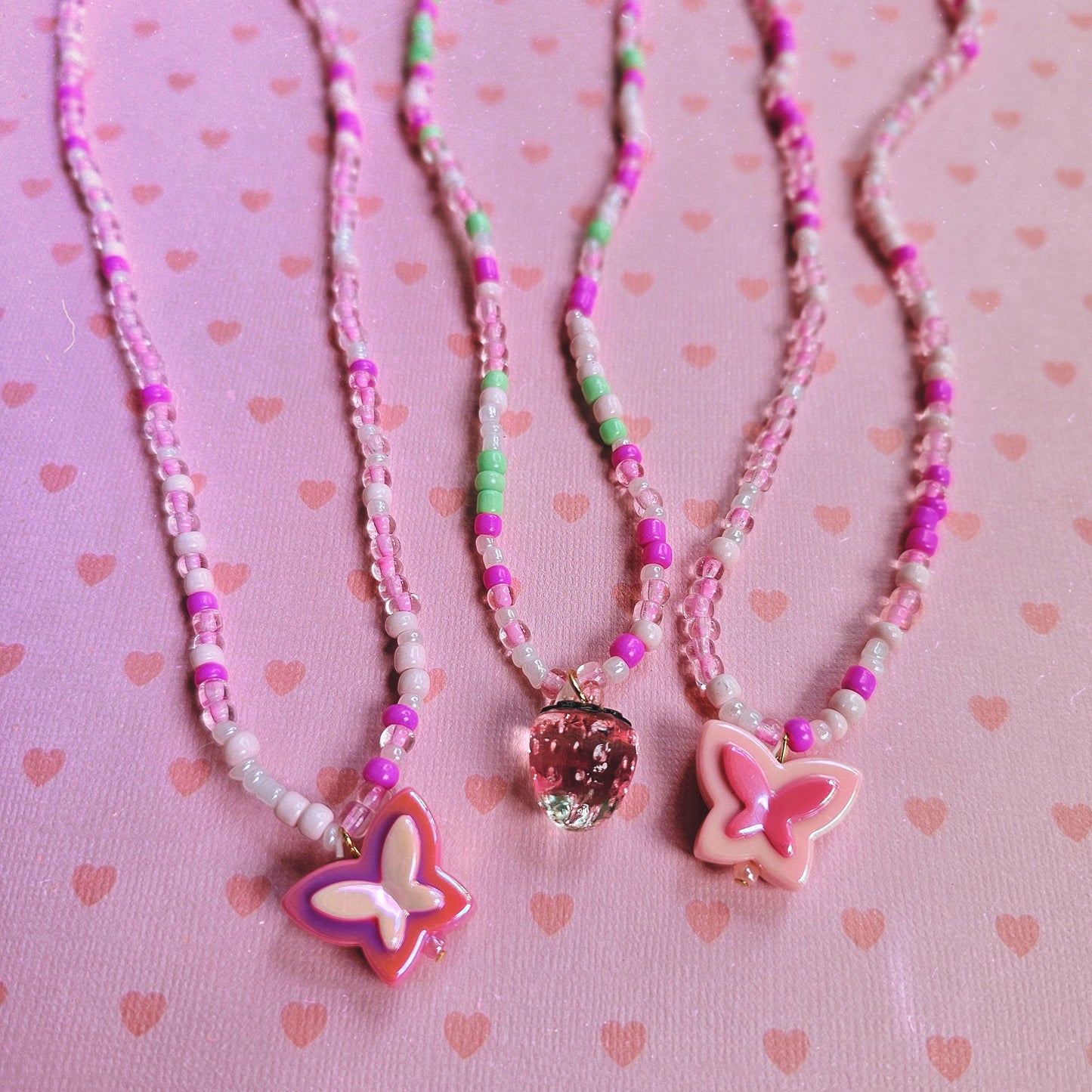 Pink Kandi Choker | Strawberry Choker | Butterfly Choker | Spring Choker