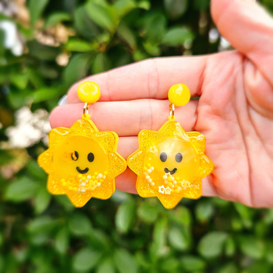 Sun Earrings | Sun Shaker Earrings | Yellow Sun Stud | Spring Earrings