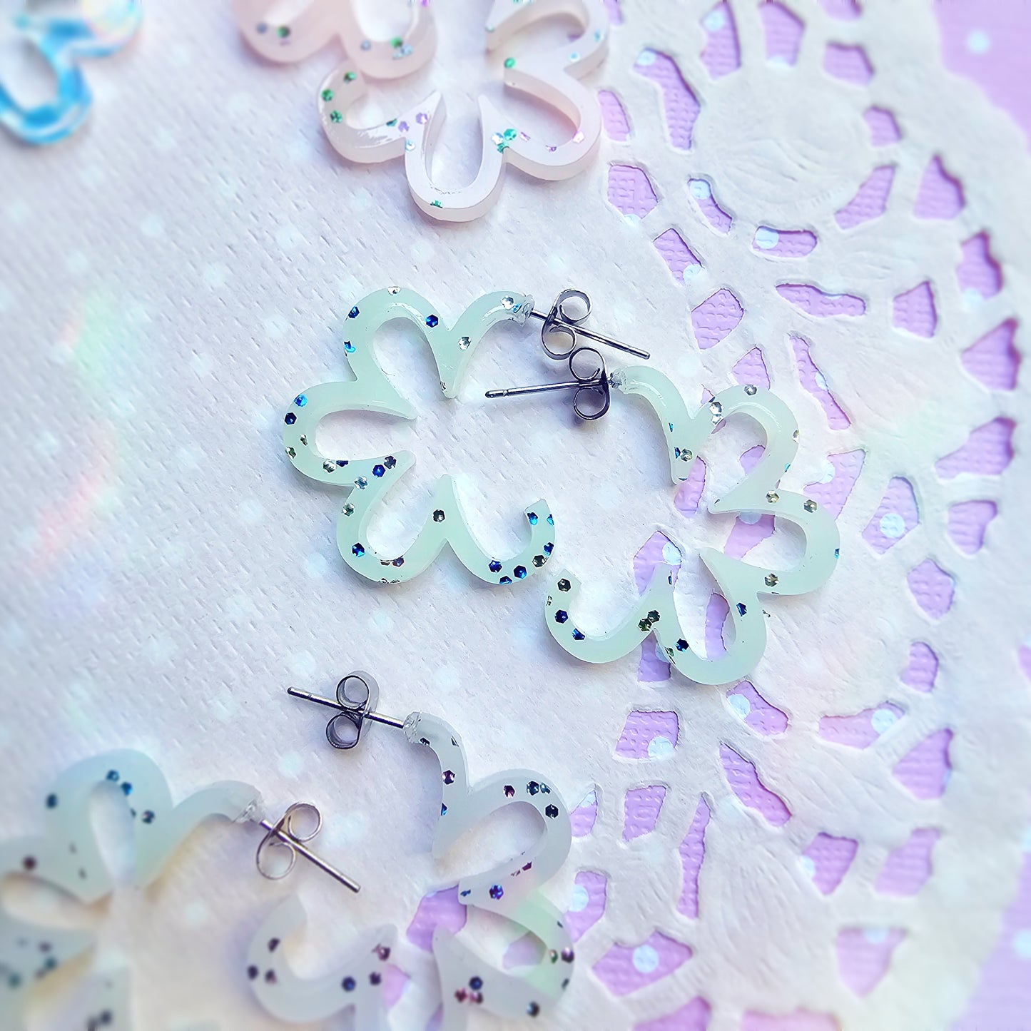 Mini Gingham Daisy Hoops | Pastel Earrings | Statement Hoop Earrings | 90s Earrings | Chunky Earrings | Gyaru Earrings