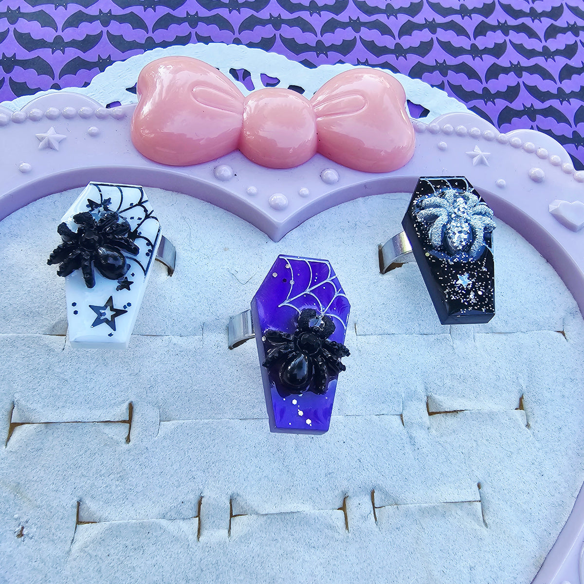 Glittery Coffin Ring | Halloween Ring | Spiderweb Ring | Spooky Ring