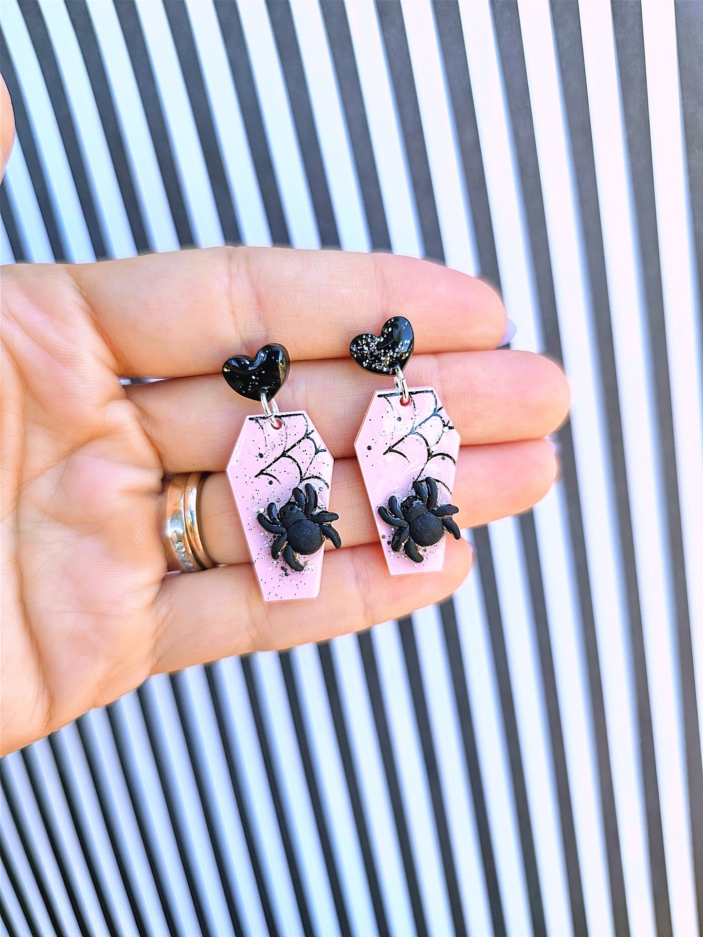 Glittery Coffin Earrings | Halloween Earrings | Spiderweb Earrings | Spooky Earrings