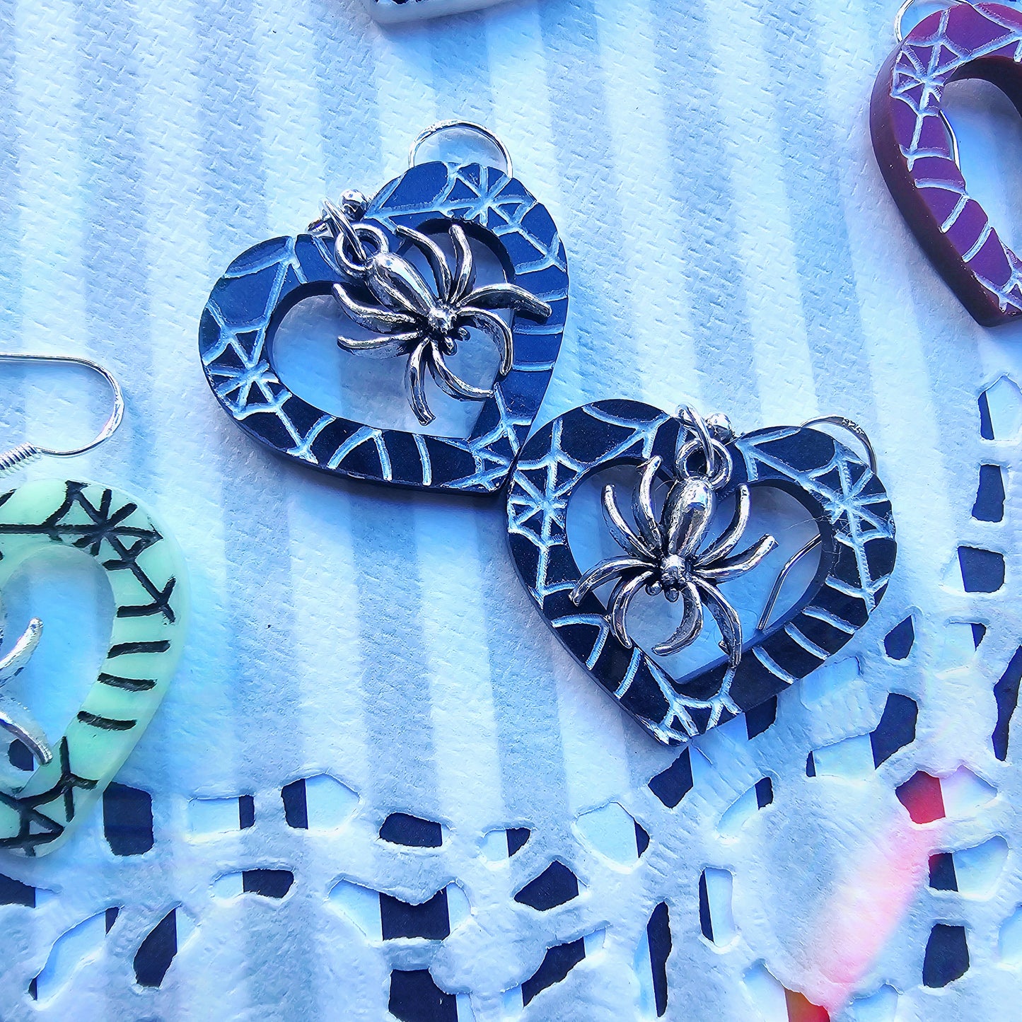 Heart Spiderweb Earrings | Halloween Earrings | Heart Earrings | Spider Earrings | Pastel Halloween