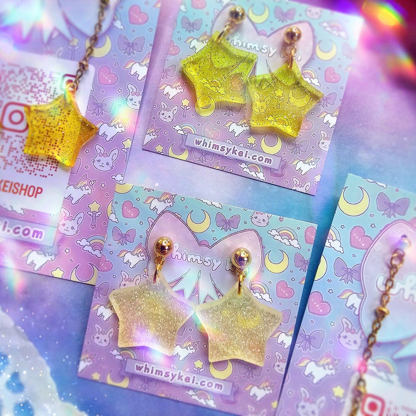 Sparkly Star Earrings | Yellow Star Studs | Mahou Kei Earrings | Fairy Kei