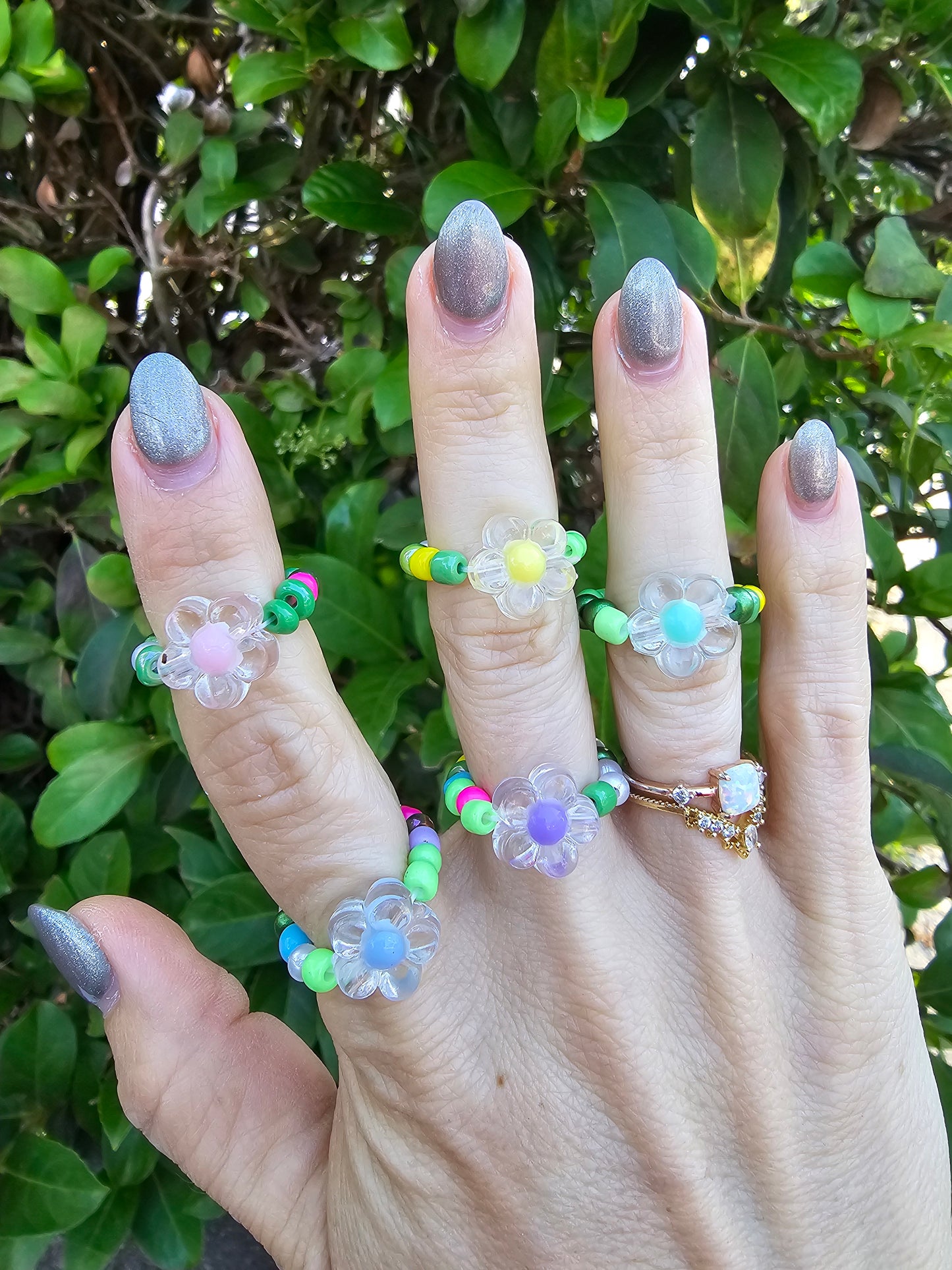 Beaded Flower Rings | Dainty Rings | Spring Rings | Stackable Ring | Seed Bead