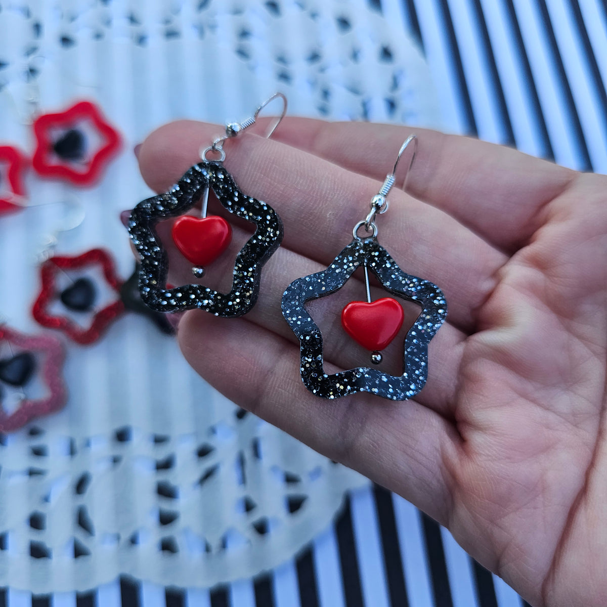 Red Halloween Star Earrings | Goth Earrings | Gothic Lolita Earrings | Black and Red Stars
