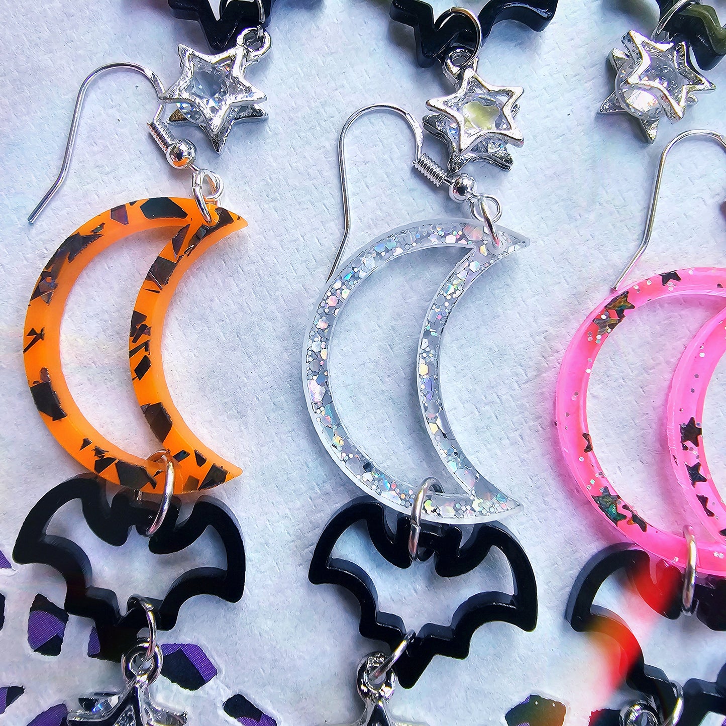 Neon Halloween Shape Earrings | Halloween Earrings | Moon Earrings | Bat Earrings | Gothic Halloween