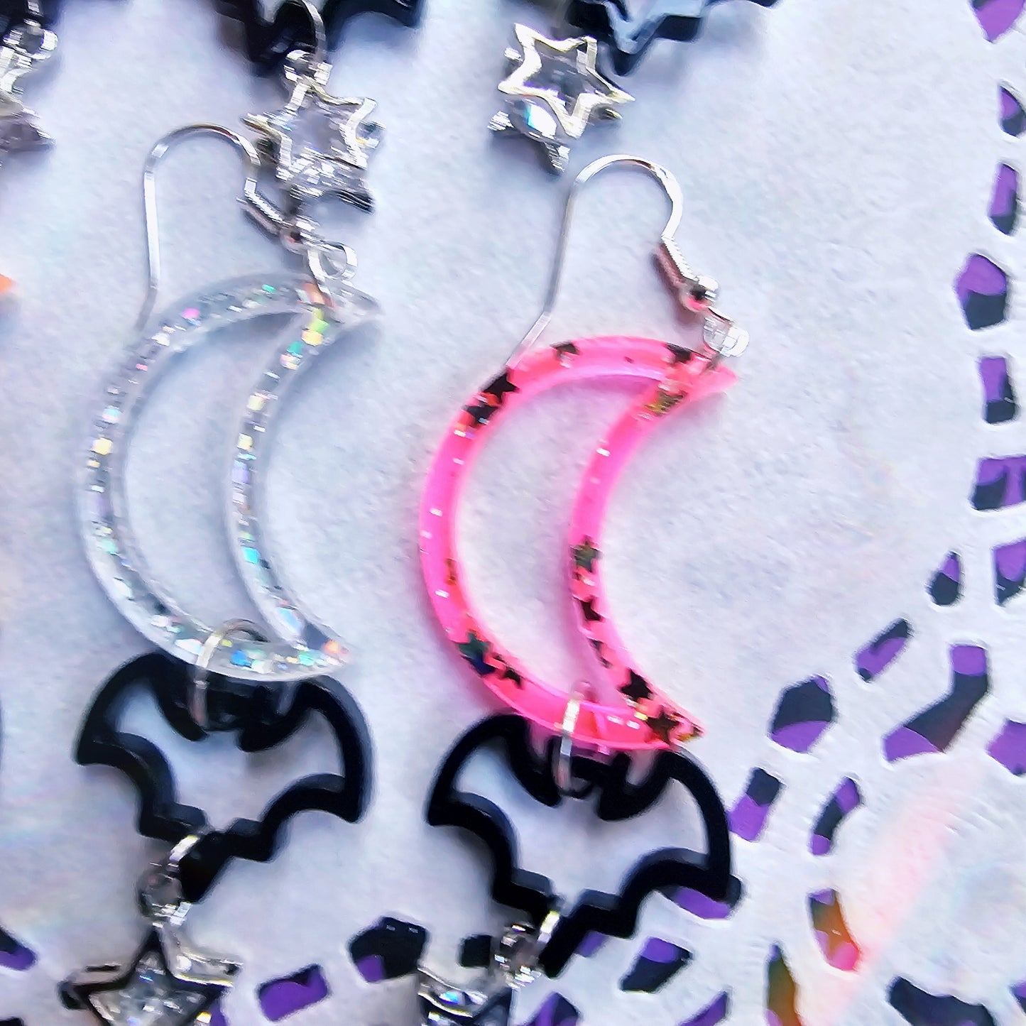 Neon Halloween Shape Earrings | Halloween Earrings | Moon Earrings | Bat Earrings | Gothic Halloween