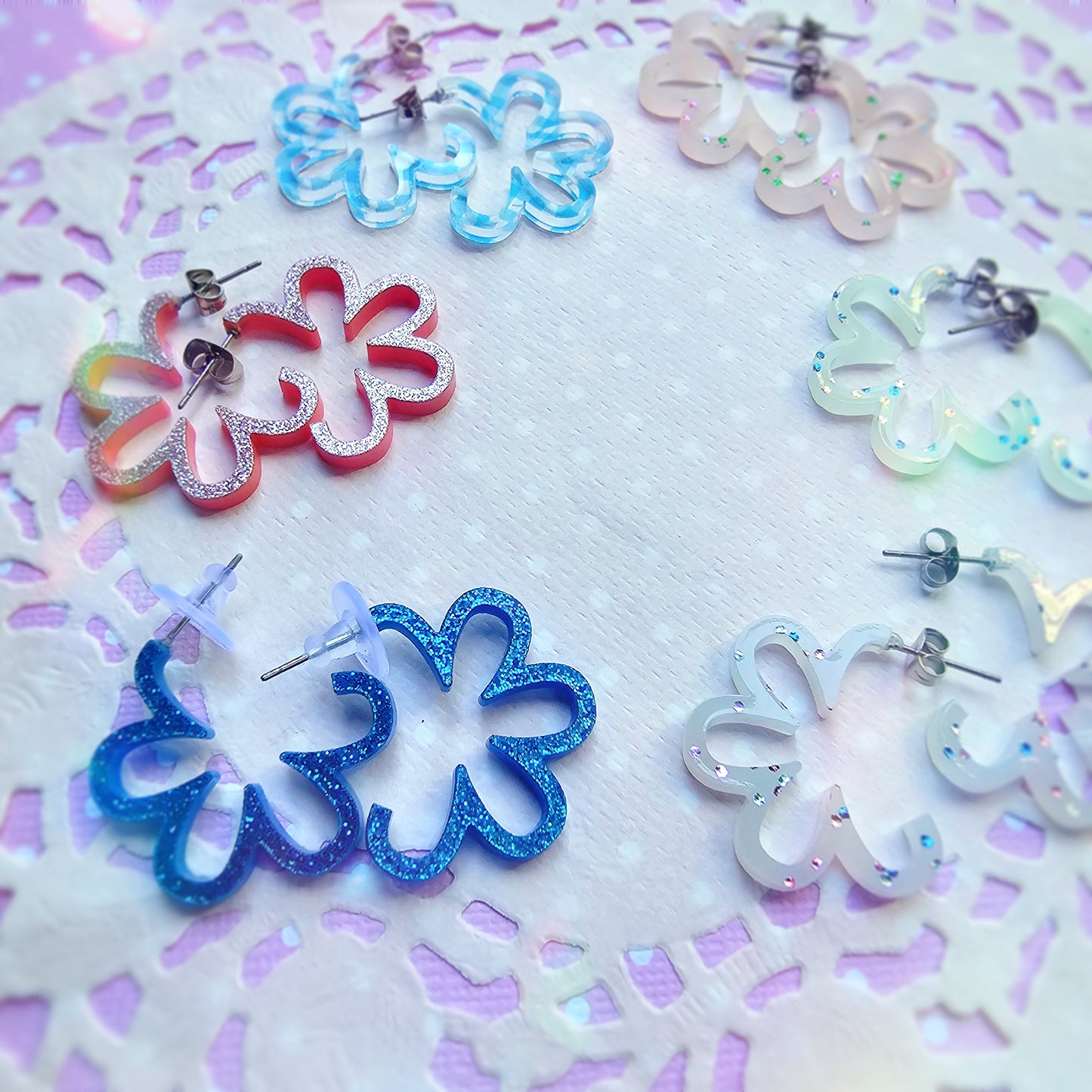Mini Gingham Daisy Hoops | Pastel Earrings | Statement Hoop Earrings | 90s Earrings | Chunky Earrings | Gyaru Earrings