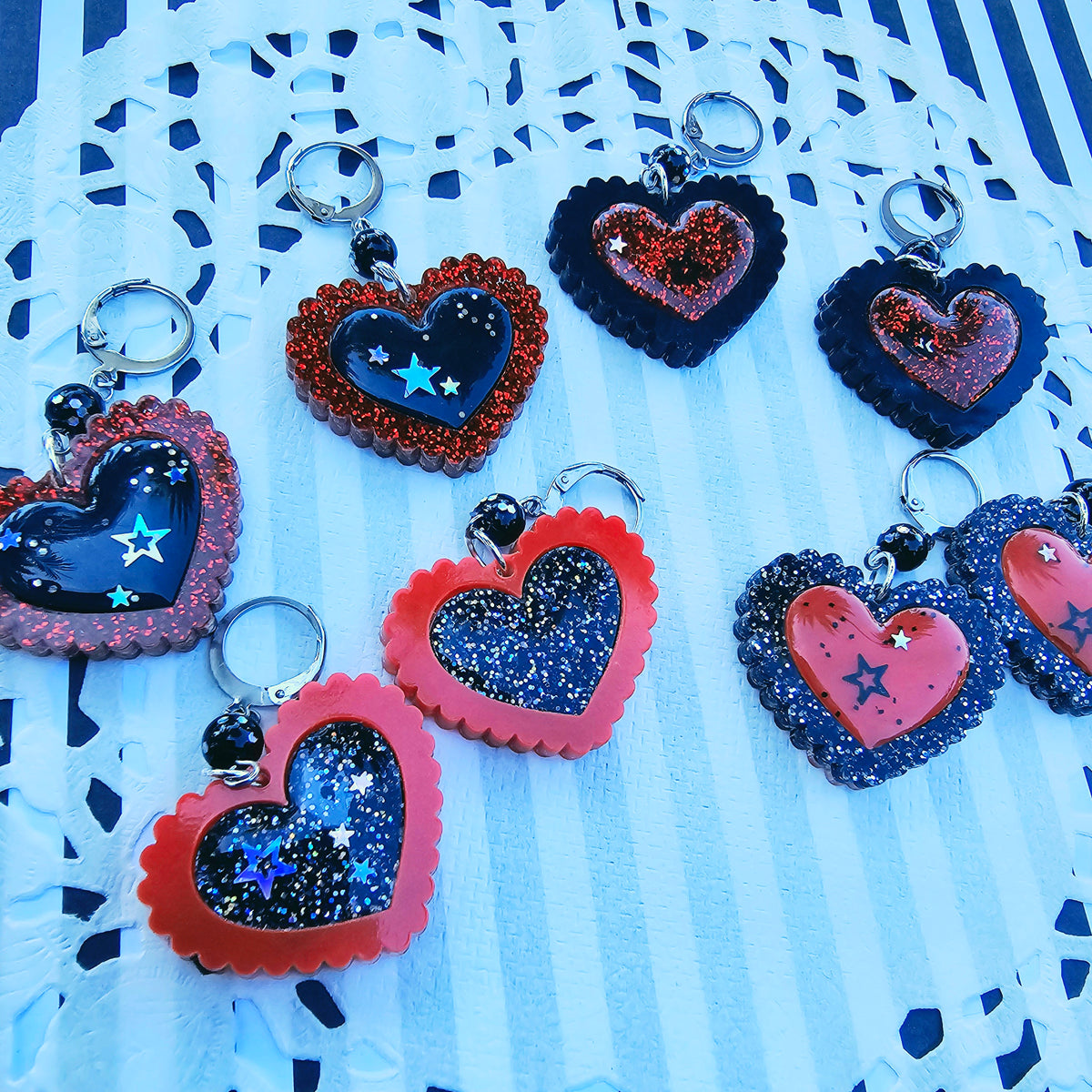 Red Halloween Heart Earrings | Goth Earrings | Gothic Lolita Earrings | Black and Red Heart