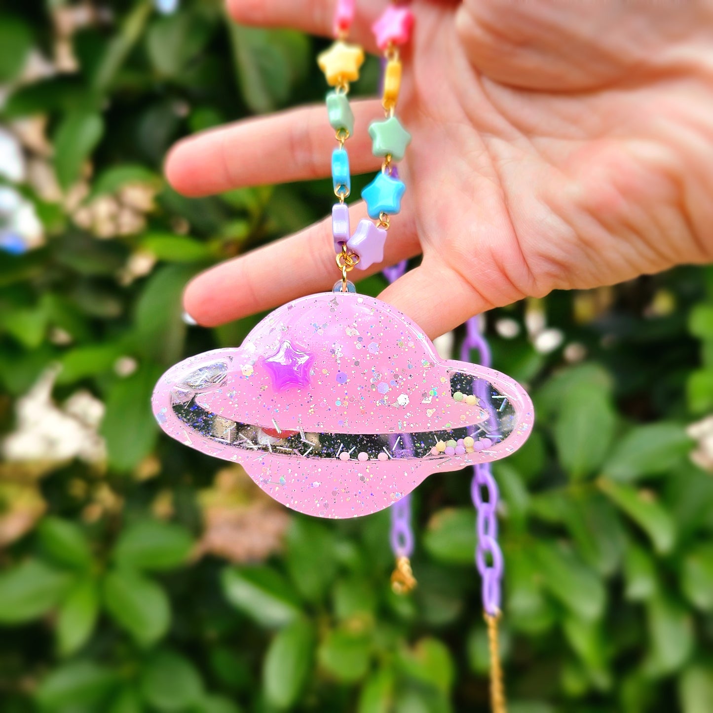 Pastel Planet Shaker Necklace | Uchuu Kei Necklace | Fairy Kei | Planet Necklace