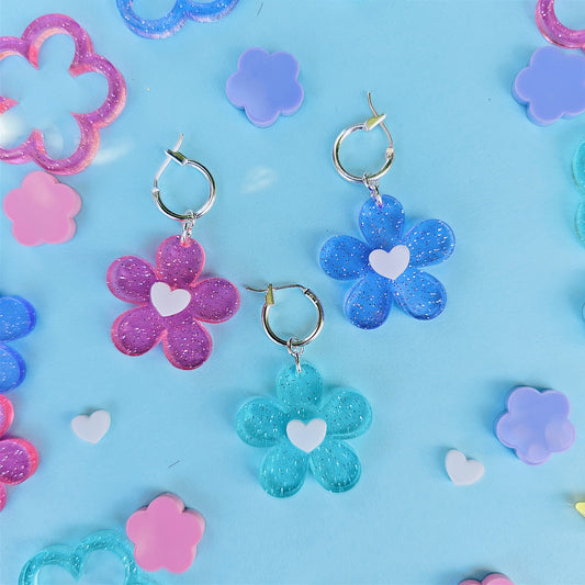 Glitter Daisy Hoop Earrings | Pastel Flower Earrings | Glitter Earrings | Spring Earrings | Summer Earrings