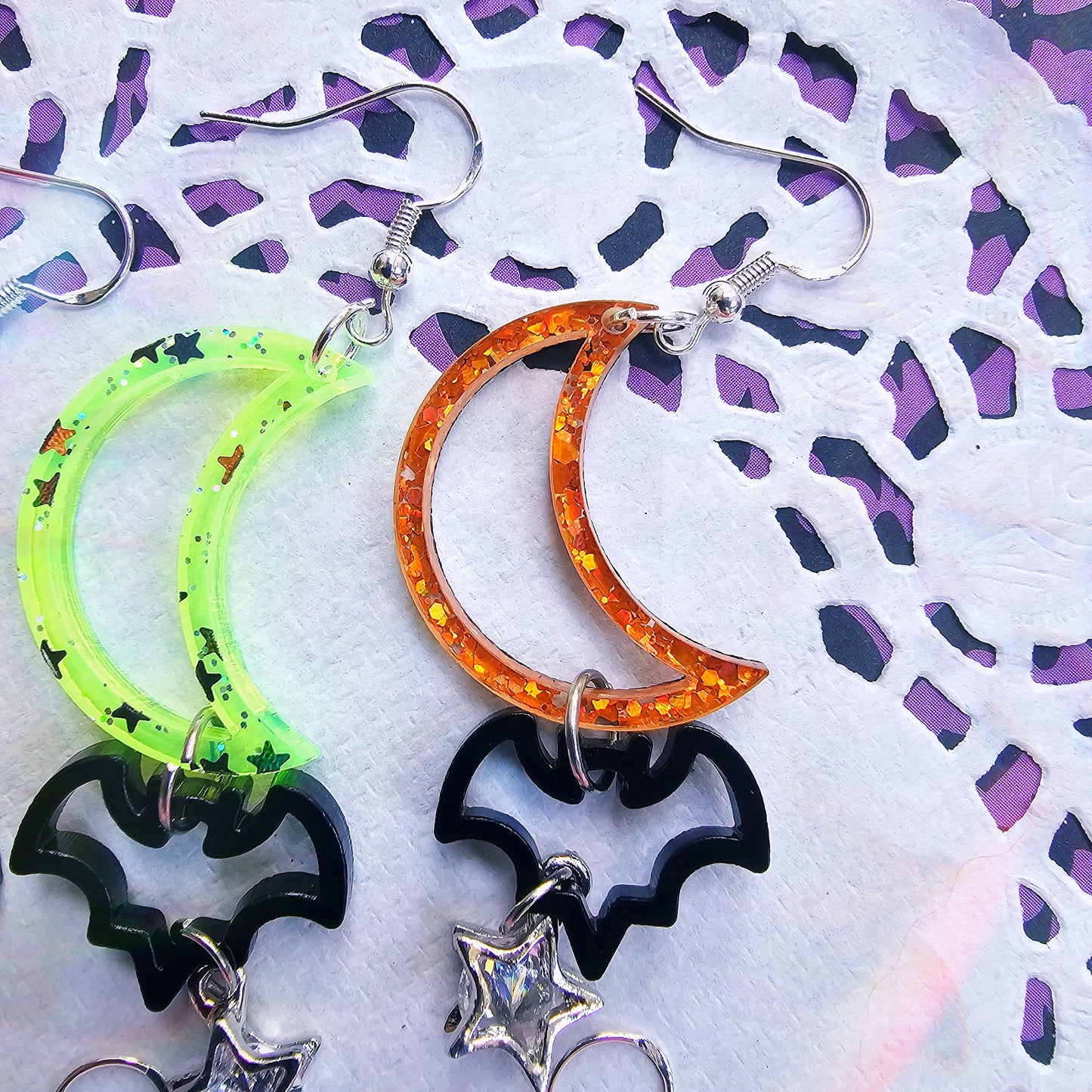Neon Halloween Shape Earrings | Halloween Earrings | Moon Earrings | Bat Earrings | Gothic Halloween