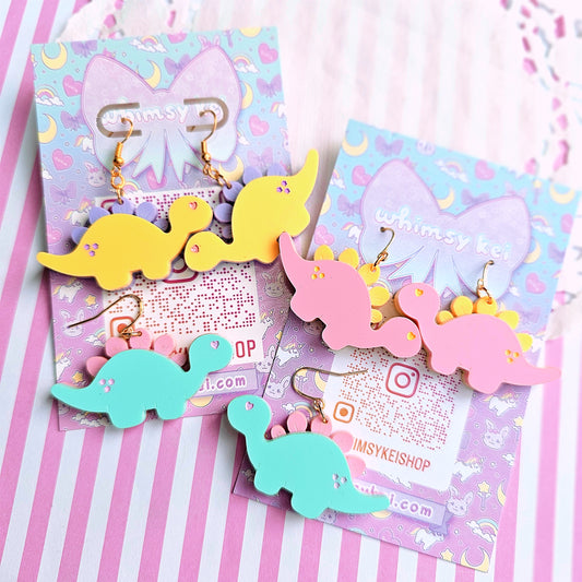 Pastel Stegosaurus Earrings | Pastel Dinosaur Earrings | Dino Core | Dino Kei | Kawaii Dinosaurs