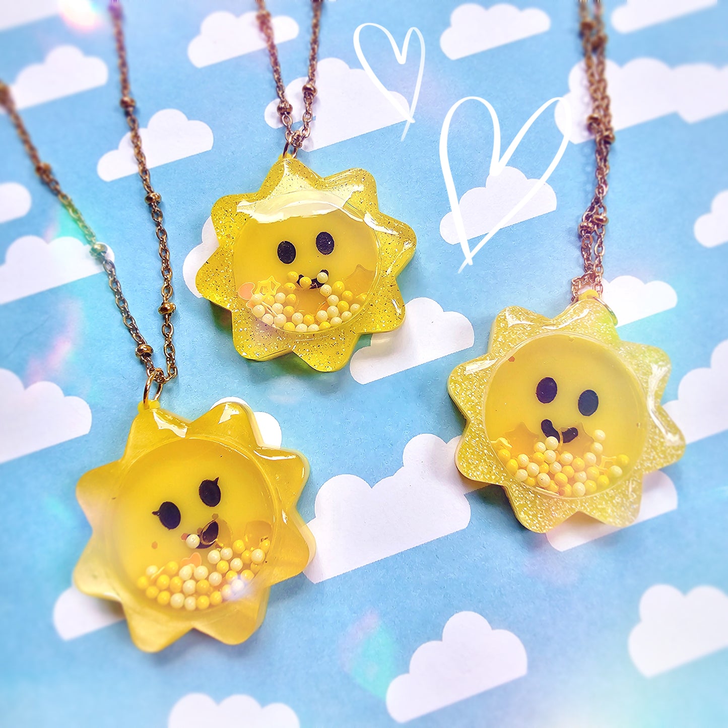 Yellow Sun Necklace | Sun Shaker Necklace | Sparkly Sun | Spring Necklace