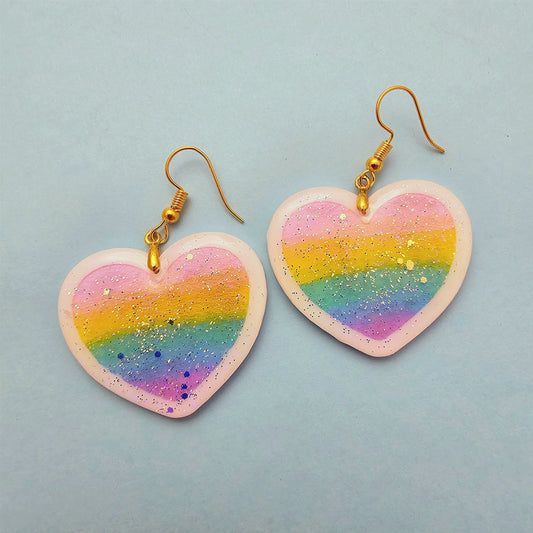 Rainbow Heart Earrings | Rainbow Earrings | Valentines Earrings | Fairy Kei Earrings