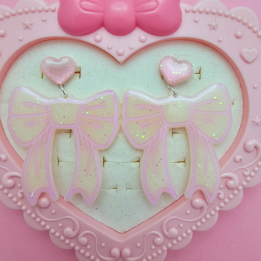 Pastel Pink Bow Earrings | Larme Kei Earrings | Lolita Earrings | Statement Earrings | Valentines Day Earrings | Easter Earrings