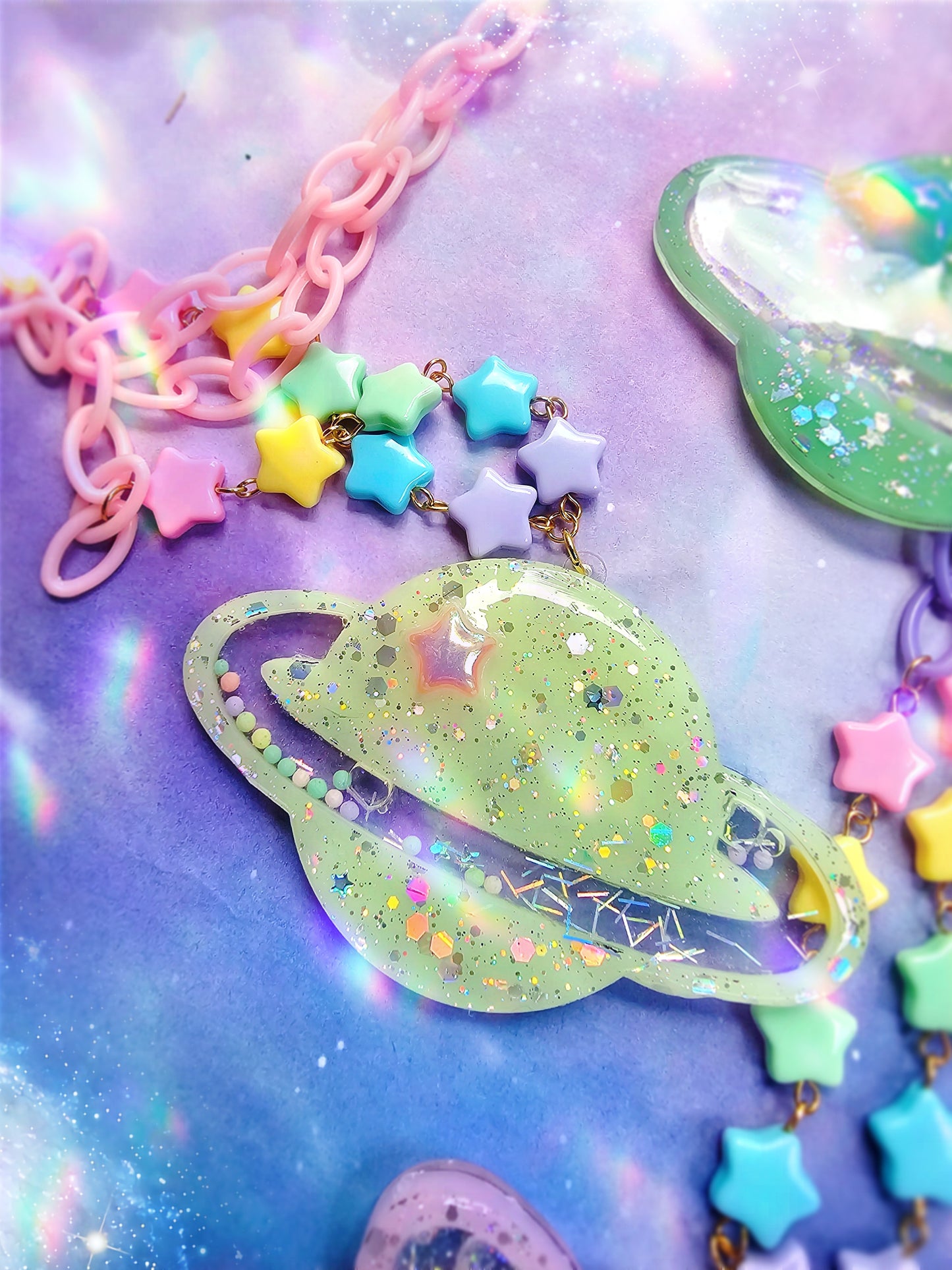 Pastel Planet Shaker Necklace | Uchuu Kei Necklace | Fairy Kei | Planet Necklace