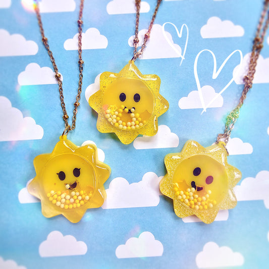 Yellow Sun Necklace | Sun Shaker Necklace | Sparkly Sun | Spring Necklace
