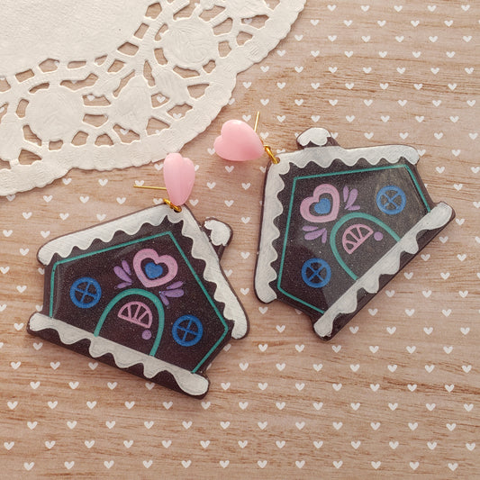 Gingerbread Earrings | Gingerbread House Earrings | Fake Cookie Earrings | Christmas Earrings | Sweet Lolita Earrings | Sweets Earrings | Christmas Jewelry